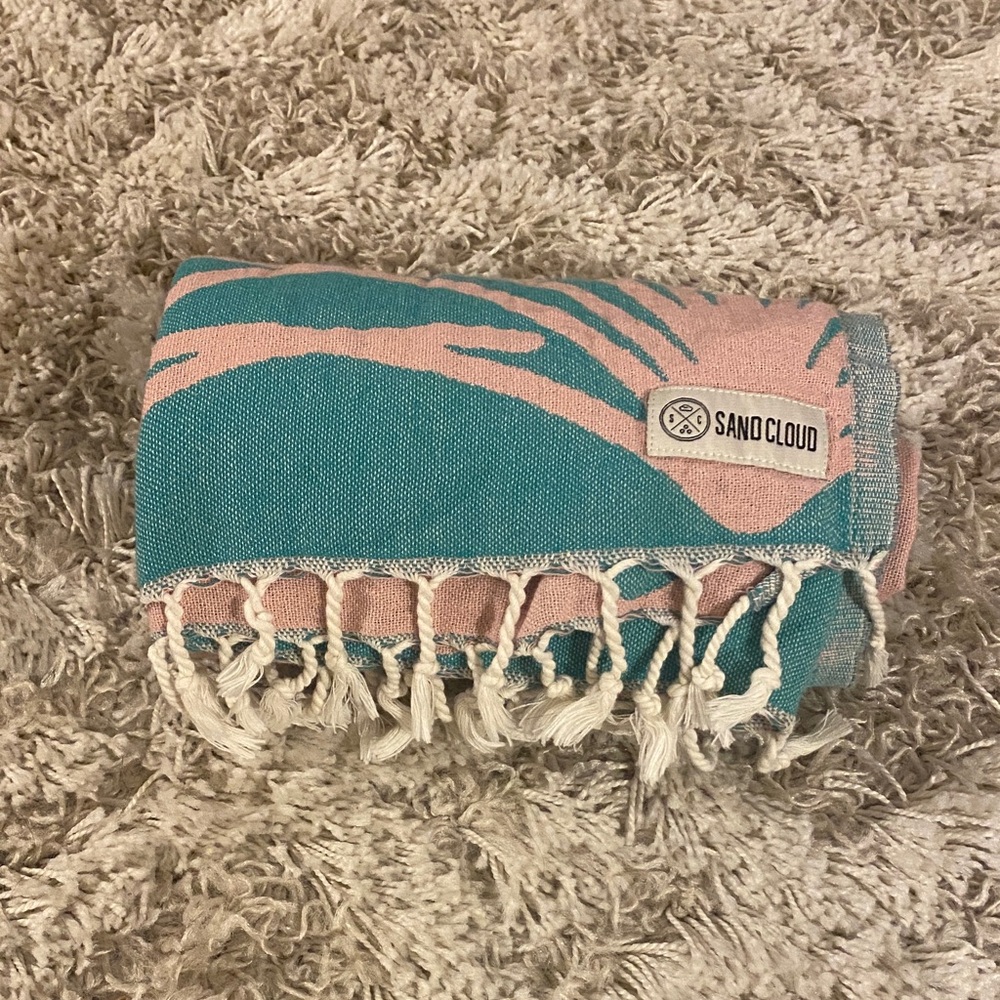 Sand Cloud Teal and Pink Towel/Blanket with Fringe